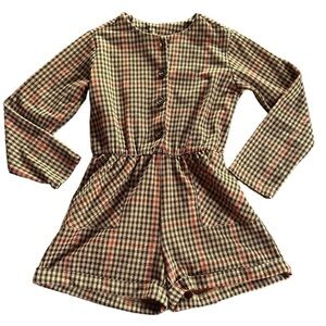 Zara Girls sz 10 Brown Plaid Longsleeve Romper
